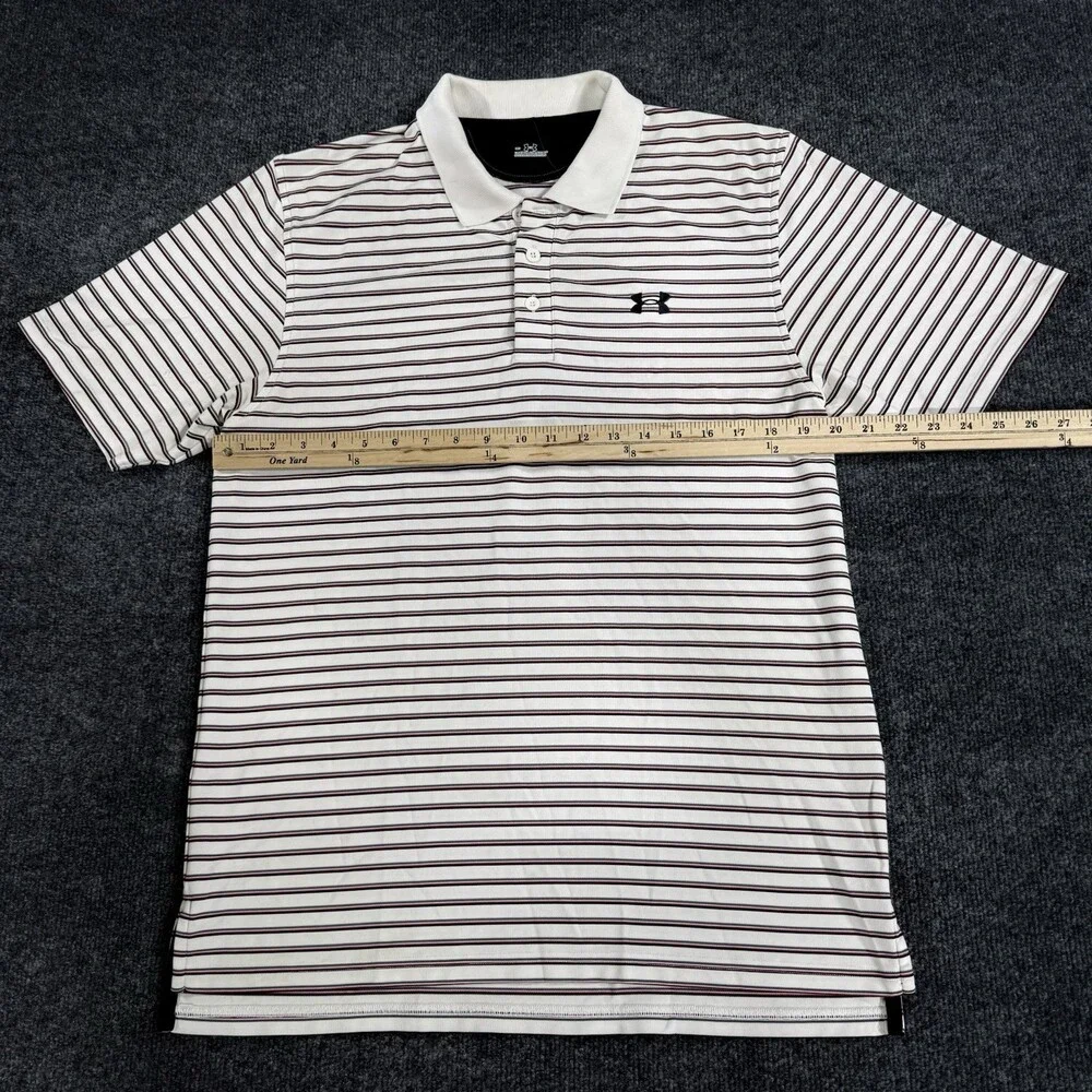 Under Armour Mens Golf Polo Size Medium White Maroon Gray Striped Performance